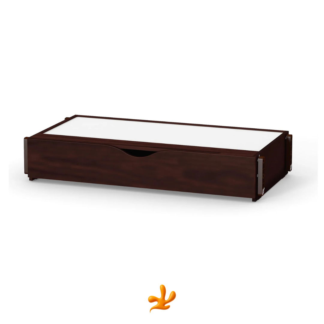 Houpací mechanismus Gekko pro uklidňování dítěte. Vhodný pro postýlky Sleeppo, Rinbo, Lappi, Robbi, Flatti. S úložným šuplíkem na věci. Tmavý ořech.